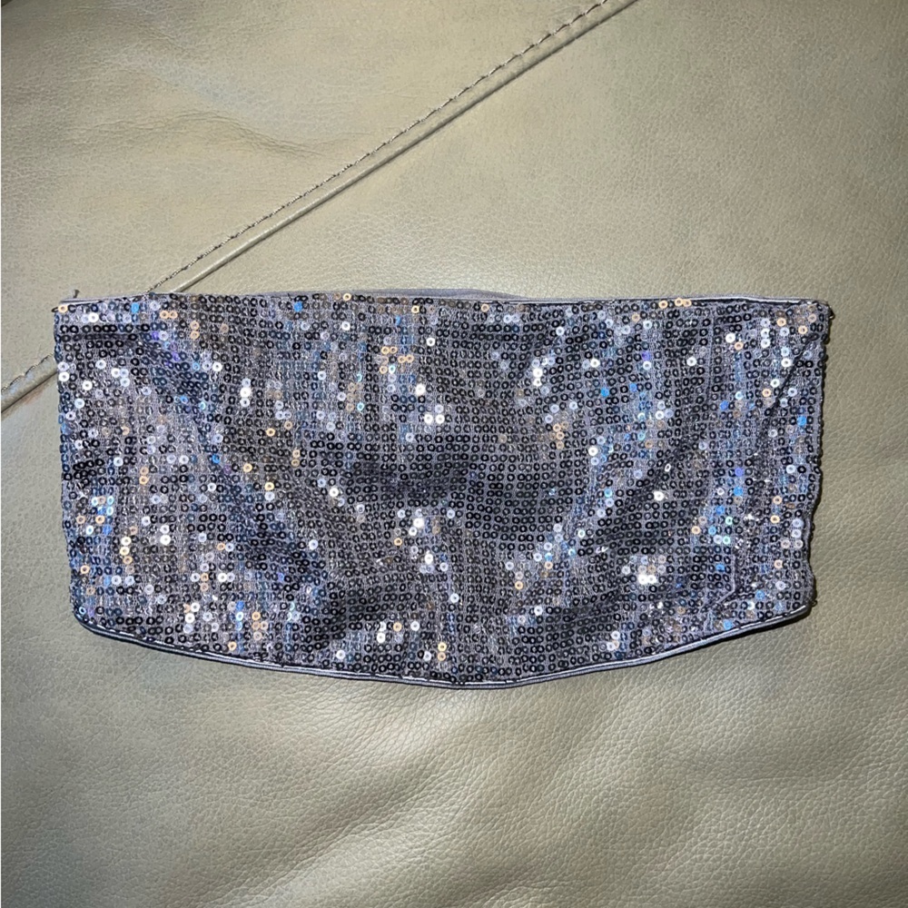 Express Intimates Silver Sequin Bandeau Top S